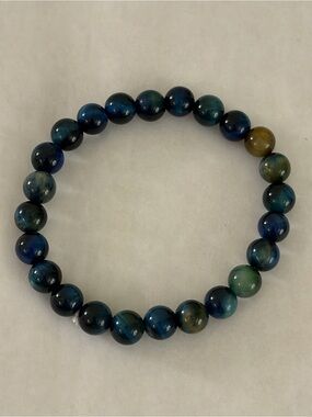 Deep Blue Tiger Eye 8mm Beaded Stretch Bracelet Unisex